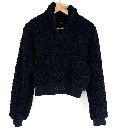 For Love and Lemons Jacket Size Medium Black Teddy Sherpa Cropped 1/2 Zip Heavy - Picture 1 of 8